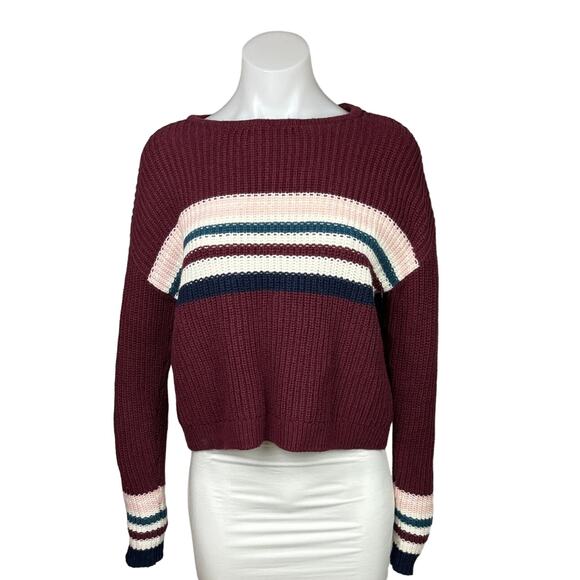 Pacsun Womens Striped Print Red Cotton Long Sleeve Pullover Sweater Top Size XS - Picture 1 of 8